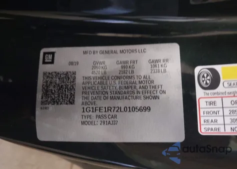 2020 Chevrolet Camaro Rwd 1Ss z USA, uszkodzony, nr VIN 1G1FE1R72L0105699